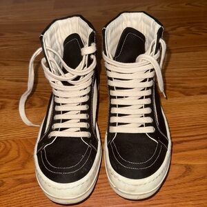 Rick Owens Black and White High-Top Sneakers